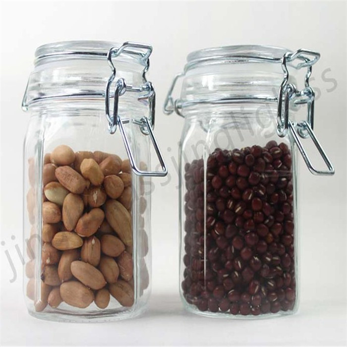 High quality wholesale clear glass jar with wooden spoon and cork lid