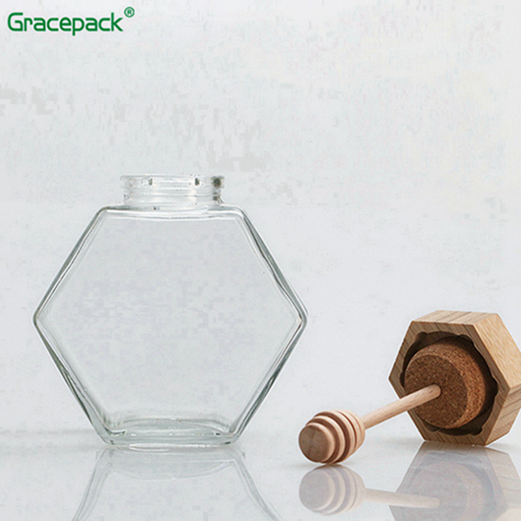 High quality wholesale glass jam jar for honey, hexagon honey glass jar