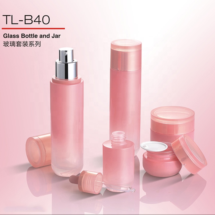 High quantity luxury glass cosmetic packaging lotion bottle and cream jar set