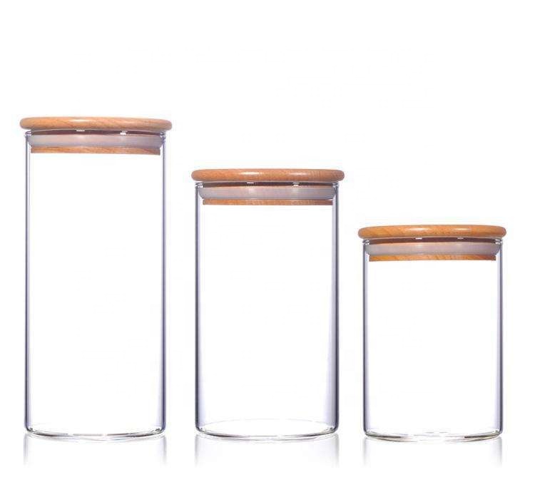 High temperature resistant high borosilicate glass food storage jar with bamboo lid food storage container BJ-CC4