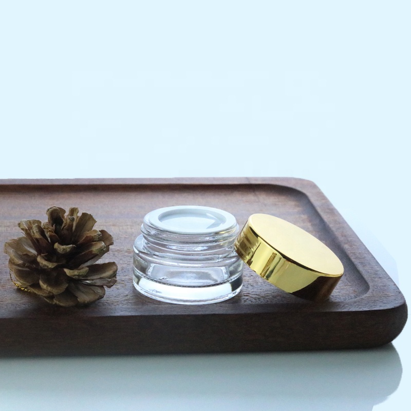High transparency 5g 10g 15g 20g 30g 1oz 50g cosmetic cream clear glass jar with UV gold lids (GJM04)