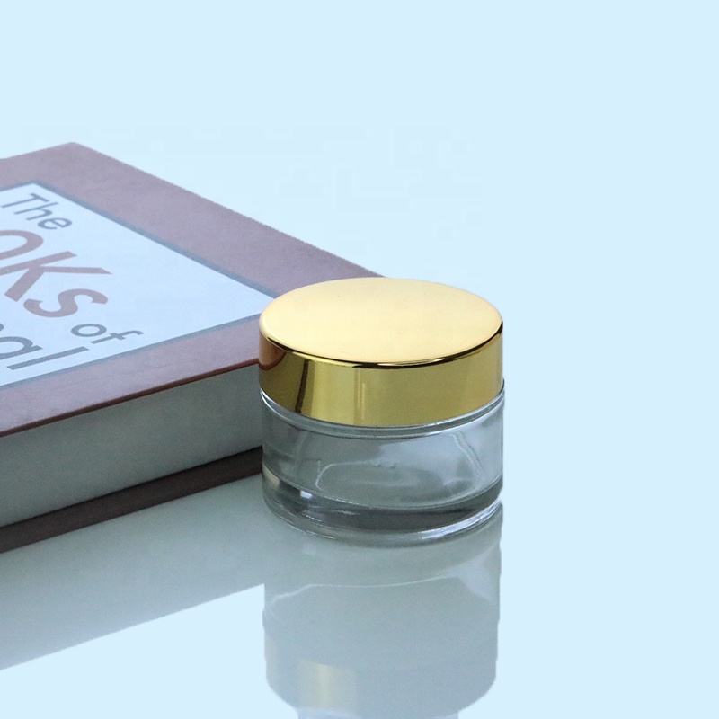 High transparency 5g 10g 15g 20g 30g 1oz 50g cosmetic cream clear glass jar with UV gold lids (GJM04)