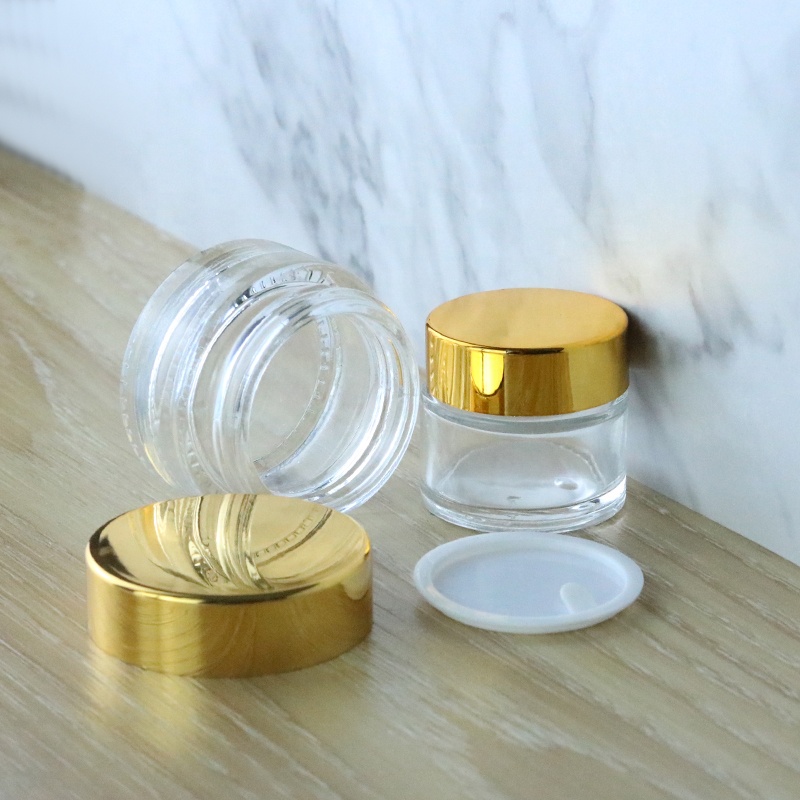 High transparency 5g 10g 15g 20g 30g 1oz 50g cosmetic cream clear glass jar with UV gold lids (GJM04)