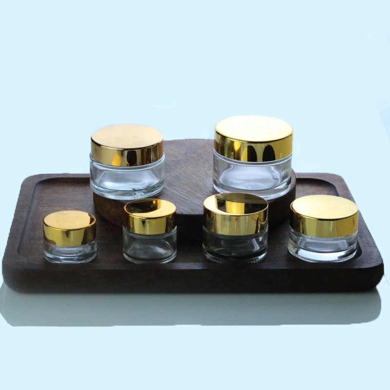High transparency 5g 10g 15g 20g 30g 1oz 50g cosmetic cream clear glass jar with UV gold lids (GJM04)