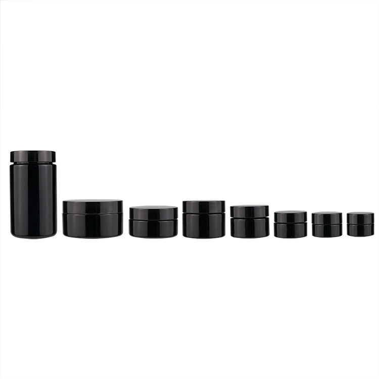 Hign end 15g 30g 50g 100g 200g round empty facial dark ultra violet glass cosmetic cream jars with black lid