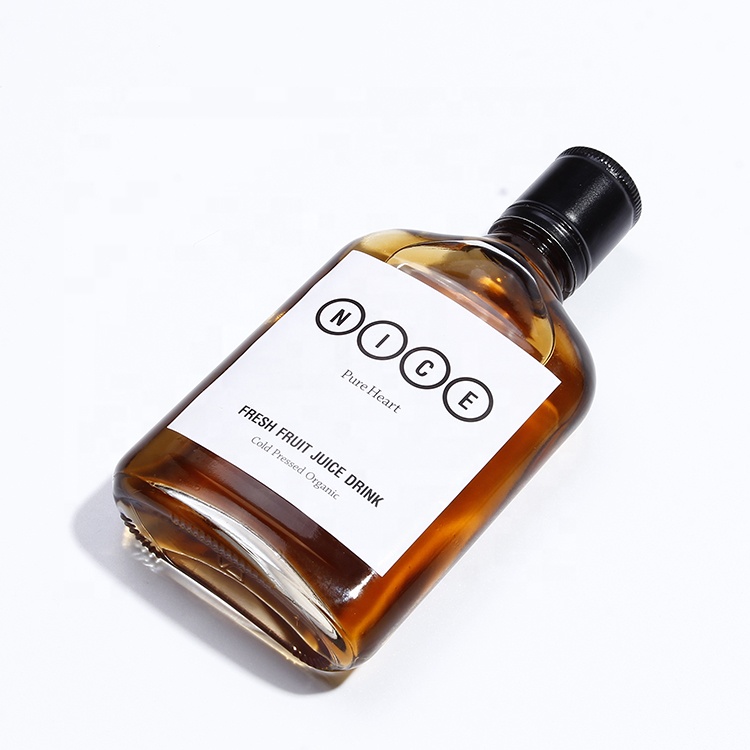 Hip Flask Refillable 200ml Flat Glass Bottle With ROPP Cap For Iced Coffee Bubble Tea