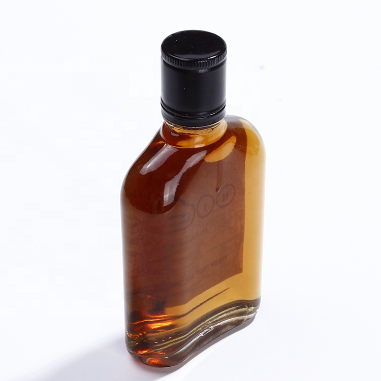 Hip Flask Refillable 200ml Flat Glass Bottle With ROPP Cap For Iced Coffee Bubble Tea