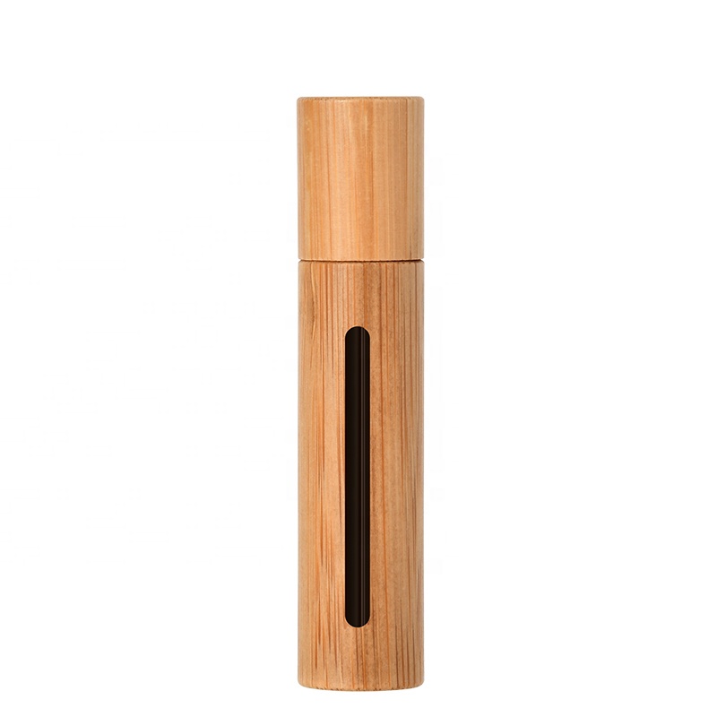 Hollow Window Bamboo Shell Clear Glass Roller Bottles Empty Refillable Essential Oil Roller Bottles