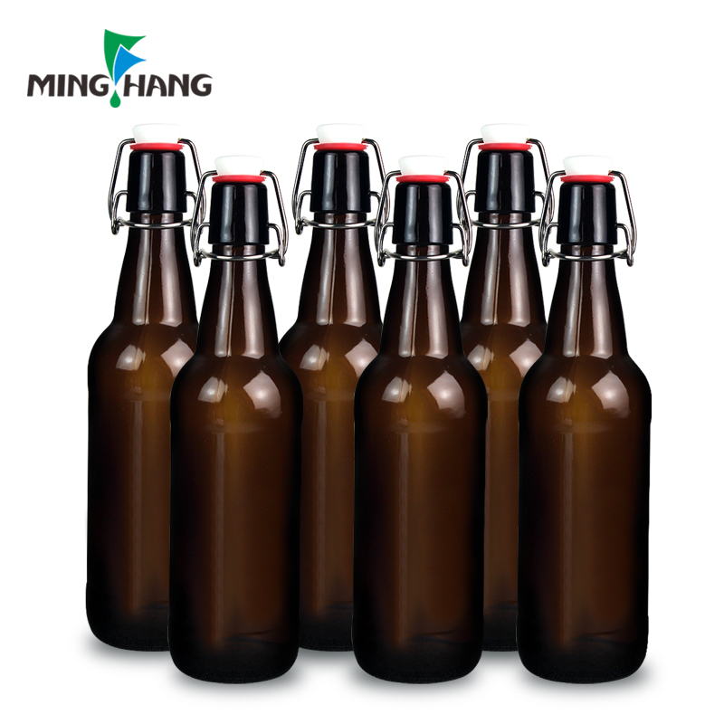 Home Brewing Glass Airtight Rubber Seal Amber 16 oz empty clear 500ml swing top Beer Bottle with Easy Wire Swing Cap