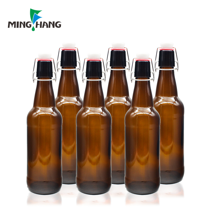 Home Brewing Glass Airtight Rubber Seal Amber 16 oz empty clear 500ml swing top Beer Bottle with Easy Wire Swing Cap
