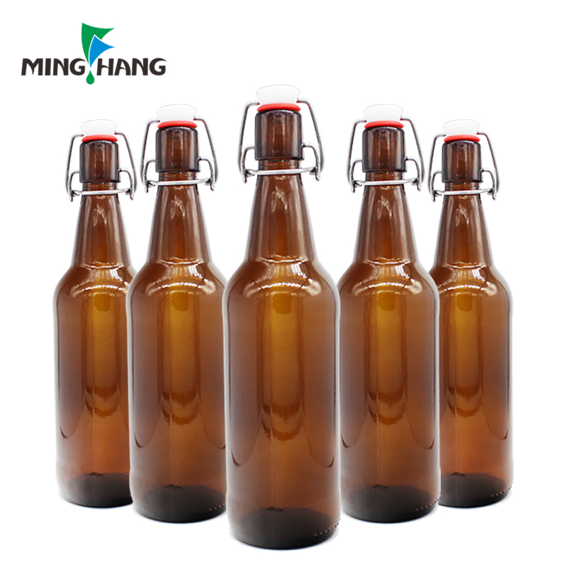 Home Brewing Glass Airtight Rubber Seal Amber 16 oz empty clear 500ml swing top Beer Bottle with Easy Wire Swing Cap