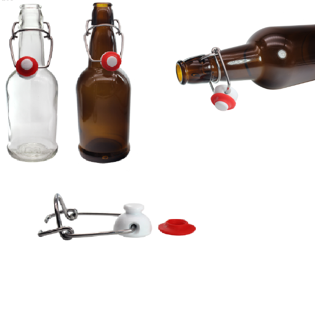 Home Brewing Glass Beer Bottle with Easy Wire Swing Cap Airtight Rubber Seal Amber 16 oz