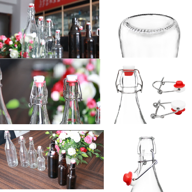 Home Brewing Glass Beer Bottle with Easy Wire Swing Cap Airtight Rubber Seal Amber 16 oz