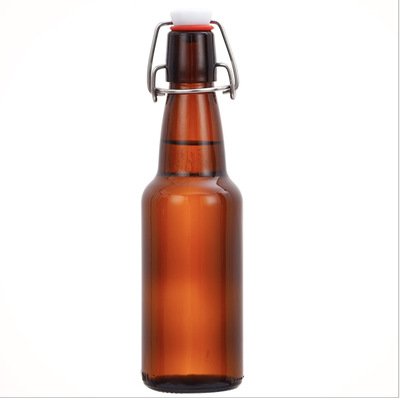 Home Brewing Glass Beer Bottle with Easy Wire Swing Cap Airtight Rubber Seal Amber 16 oz