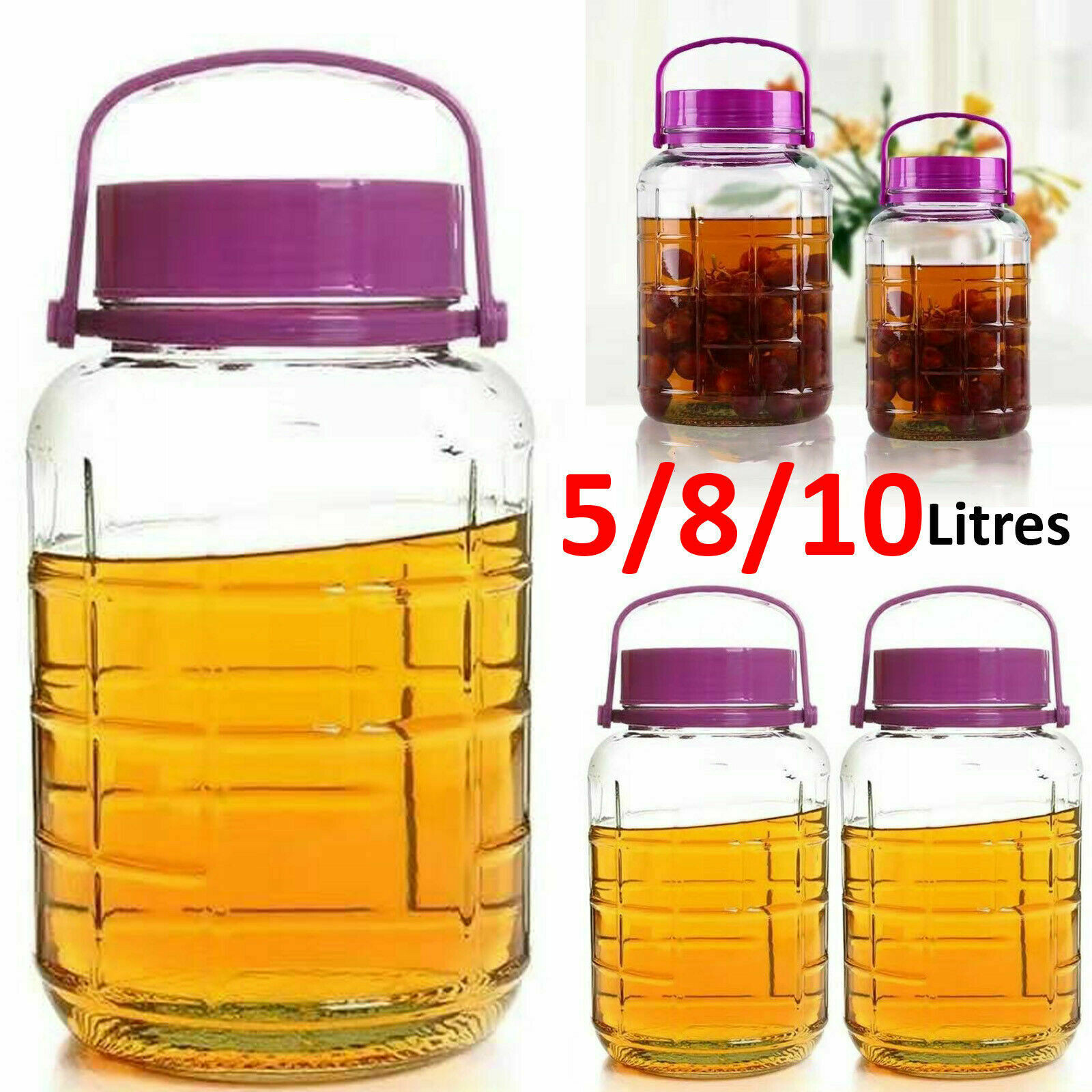 Home Brewing Kombucha Beer 5/8/10 Litre Large Glass Jars Storage Air tight Container Jar with Faucet