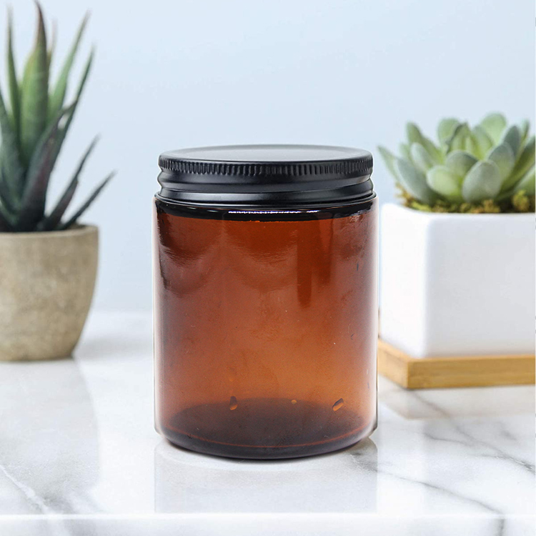 Home Decoration 24oz Empty Amber Painted Glass Candle Jar with Lid