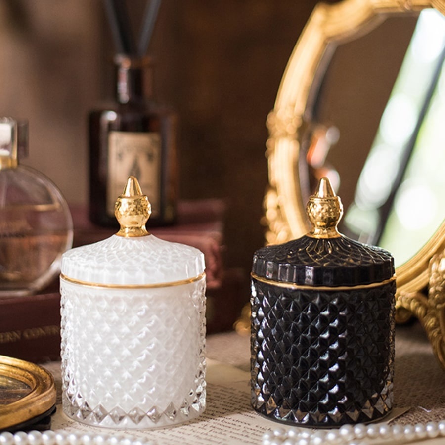 Home Decorative Candy Jar Candy Dish Candy Buffet Storage Container Clear Crystal Diamond Faceted Jar with Crystal Lid