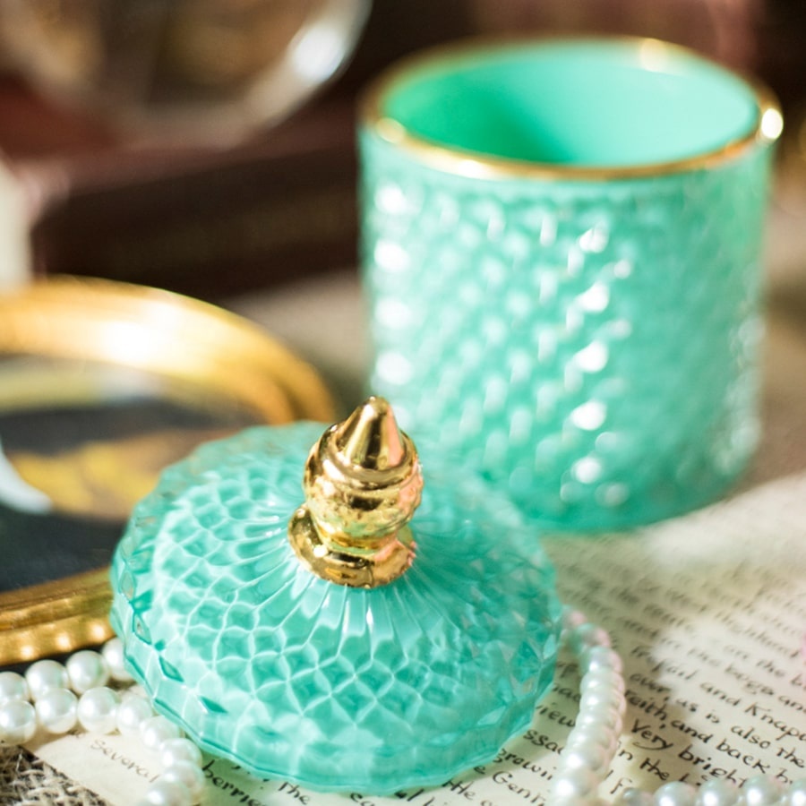 Home Decorative Candy Jar Candy Dish Candy Buffet Storage Container Clear Crystal Diamond Faceted Jar with Crystal Lid