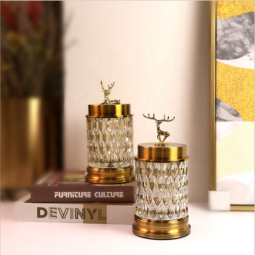 Home Hotel Restaurant Wedding Gold Luxury Horizontal Stag Glass Jar For Dry Fruit Glass Candy Jar