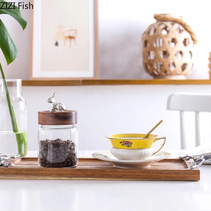 Home Kitchen Accessories Glass Sealed Storage Jar Wooden Bottle Cap Spice Jars Ornaments Salt Food Container