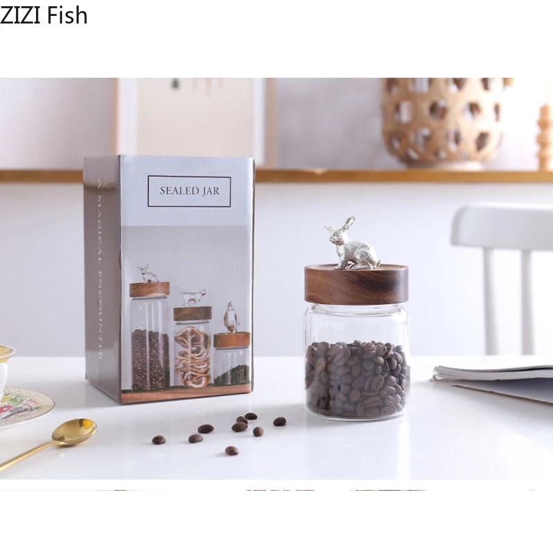 Home Kitchen Accessories Glass Sealed Storage Jar Wooden Bottle Cap Spice Jars Ornaments Salt Food Container