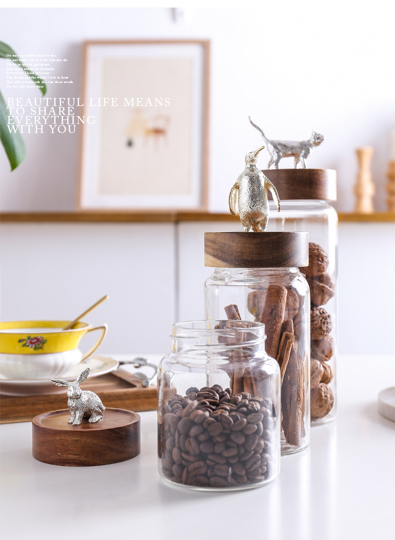 Home Kitchen Accessories Glass Sealed Storage Jar Wooden Bottle Cap Spice Jars Ornaments Salt Food Container