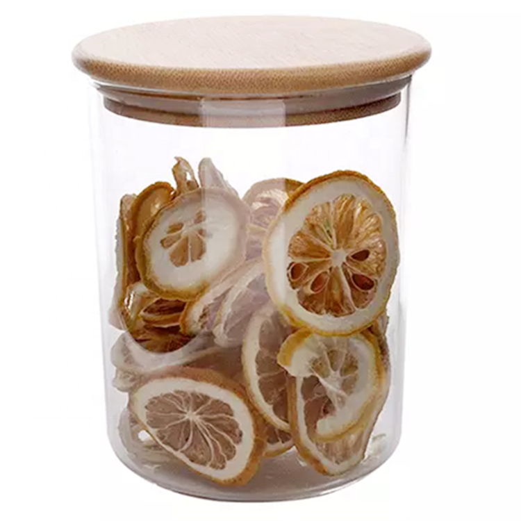 Home Kitchen Empty High Borosilicate Glass Cake Storage Jar with Bamboo Lid