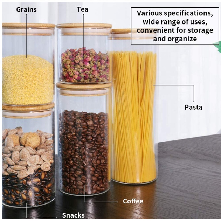 Home Kitchen Empty High Borosilicate Glass Cake Storage Jar with Bamboo Lid