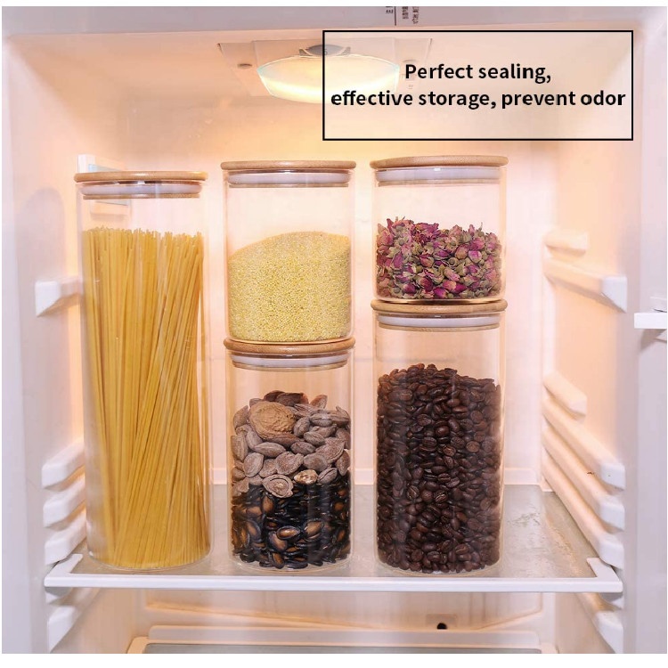 Home Kitchen Empty High Borosilicate Glass Cake Storage Jar with Bamboo Lid