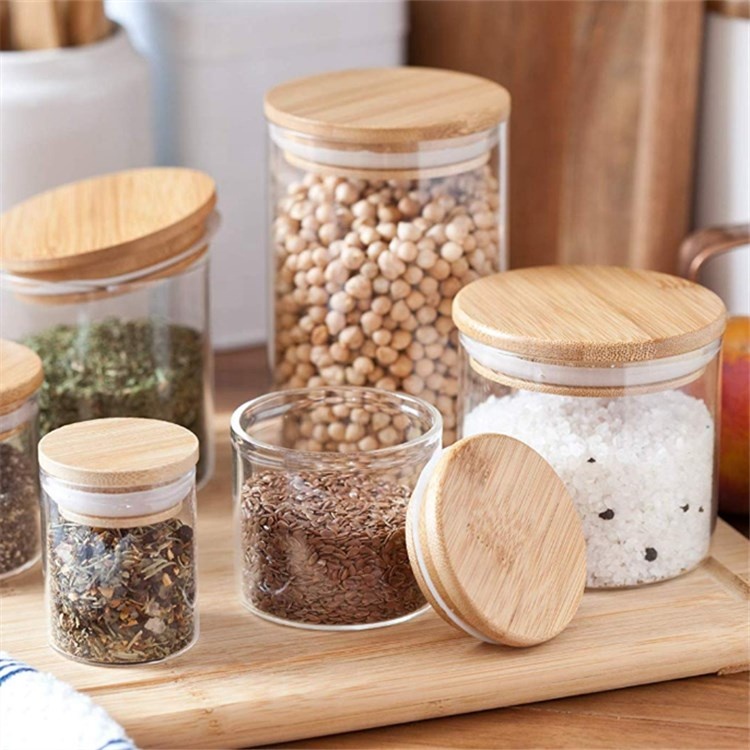Home Kitchen Empty High Borosilicate Glass Cake Storage Jar with Bamboo Lid