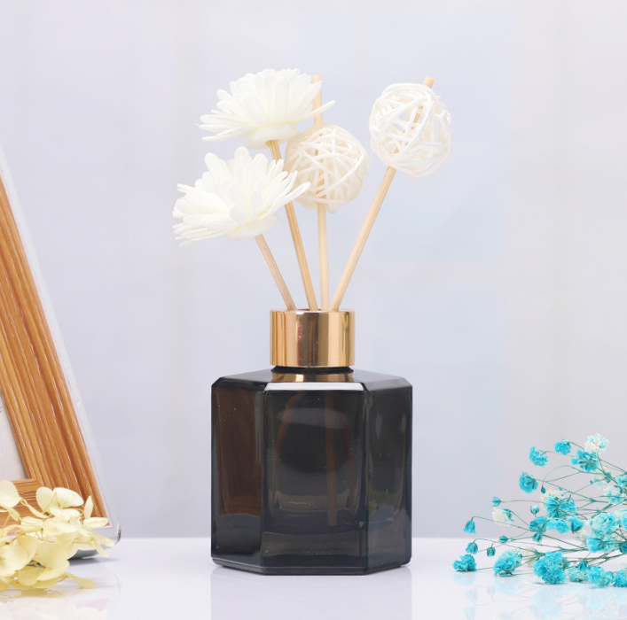 Home Red Clear Hexagonal Prisms Screen Printing 120ml Empty Perfume Reed Diffuse Glass Bottle