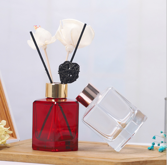 Home Red Clear Hexagonal Prisms Screen Printing 120ml Empty Perfume Reed Diffuse Glass Bottle