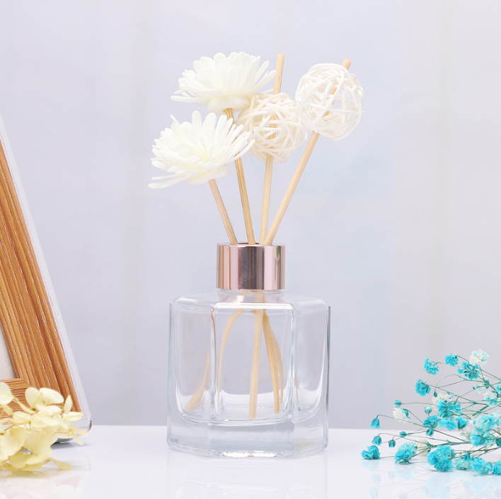 Home Red Clear Hexagonal Prisms Screen Printing 120ml Empty Perfume Reed Diffuse Glass Bottle