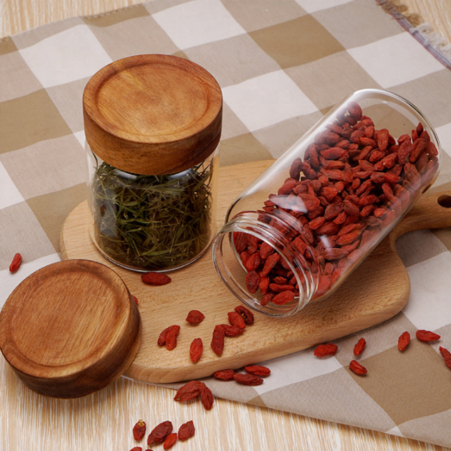Home Use High Borosilicate Glass Food Storage Jar with Sealed Acacia Wooden Lid Jar