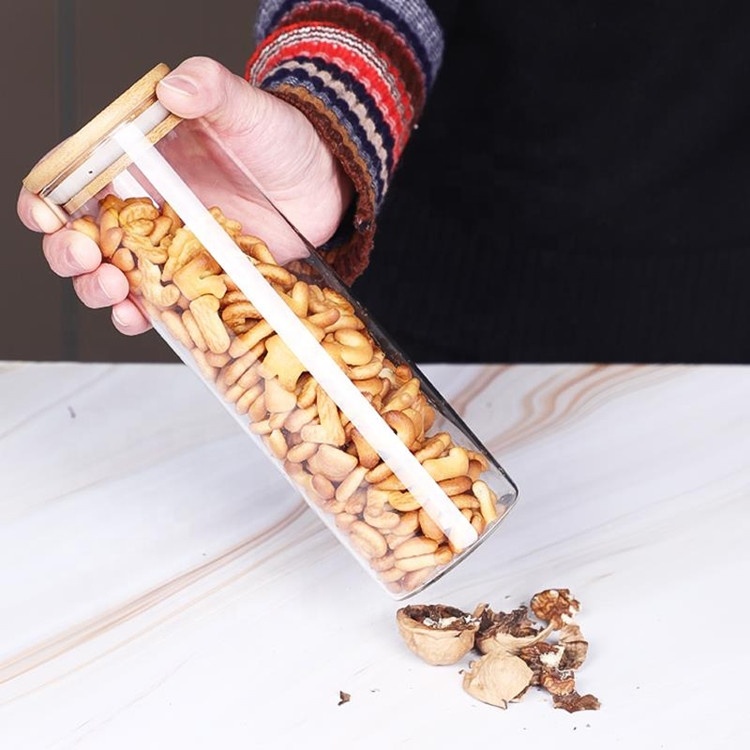 Home advantage customized logo borosilicate glass jar bamboo lid