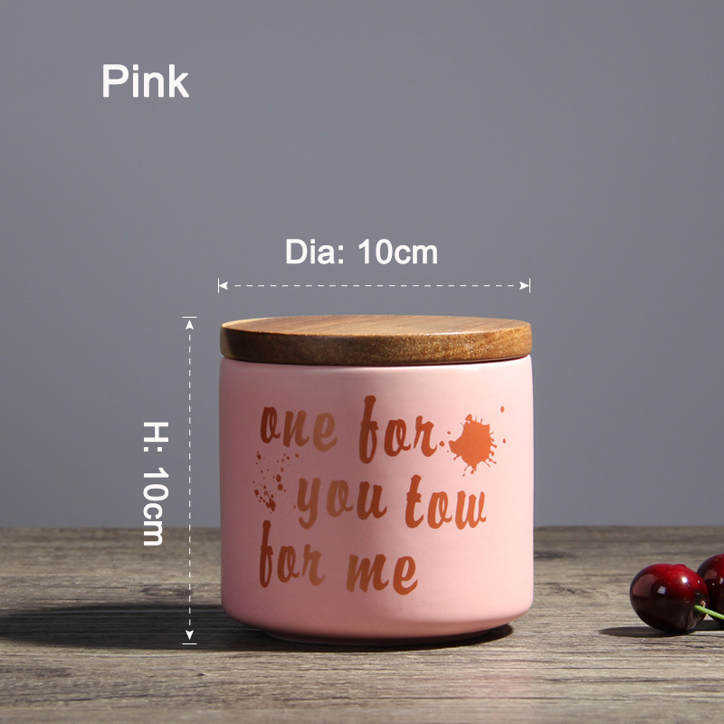 Home decor Nordic ceramic wooden lid airtight jar/Dried fruits grains tea food storage jar