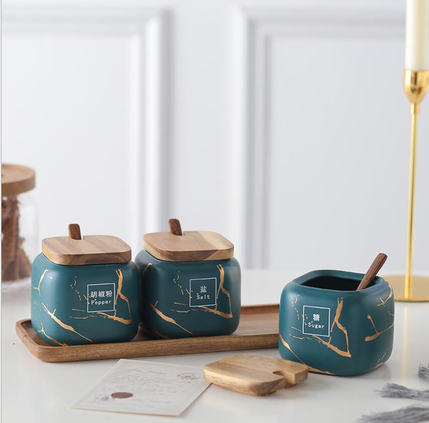 Home goods black color marble luxury square ceramic kitchen canister with lid and spoon