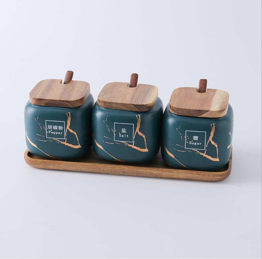 Home goods black color marble luxury square ceramic kitchen canister with lid and spoon