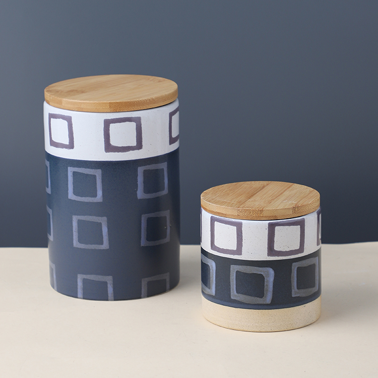 Home goods cylinder shape bamboo lid decorative kitchen ceramic tea coffee canisters set