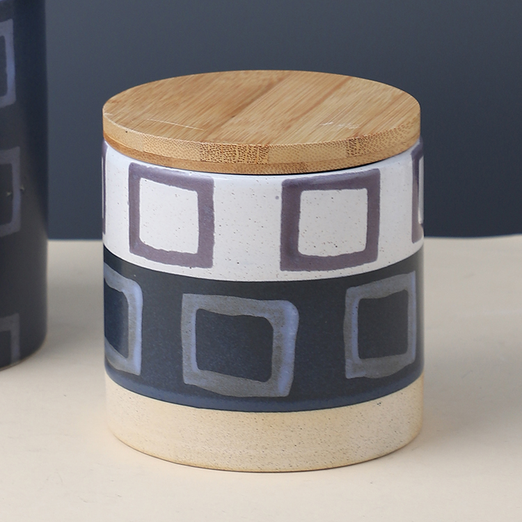 Home goods cylinder shape bamboo lid decorative kitchen ceramic tea coffee canisters set