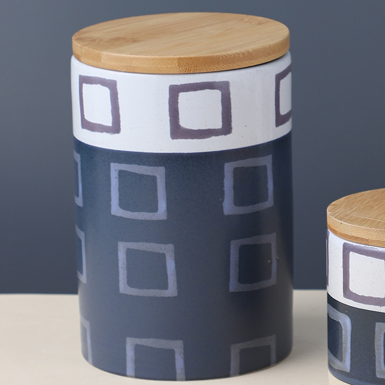 Home goods cylinder shape bamboo lid decorative kitchen ceramic tea coffee canisters set