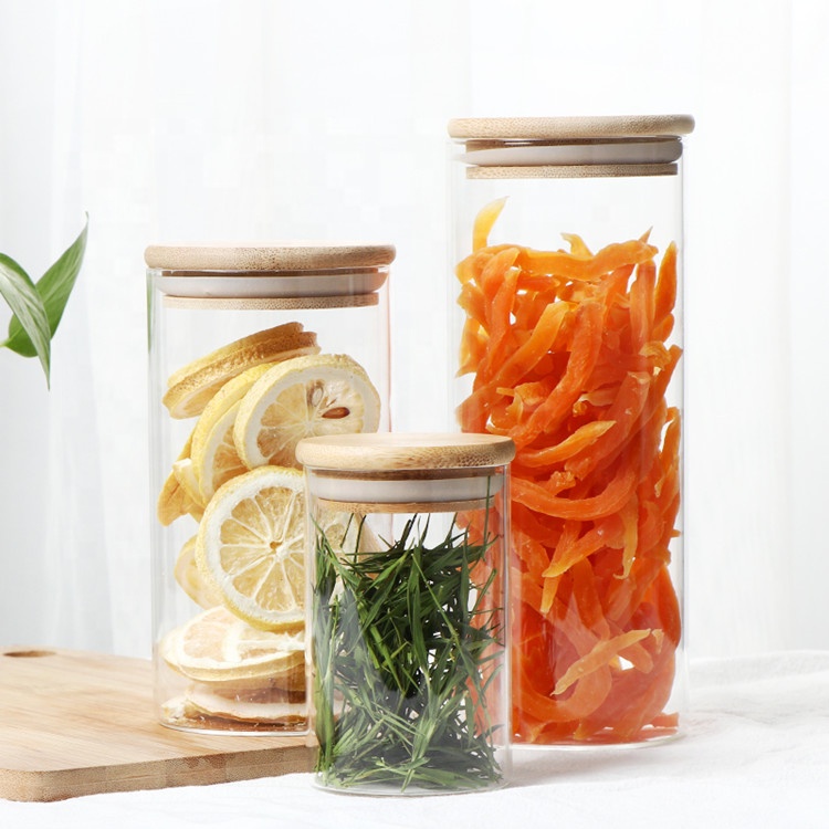 Home kitchen storage food airtight glass jar with bamboo lid customized