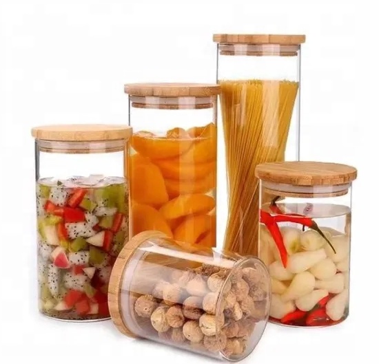 Home usage clear glass spice jar eco-friendly durable glass hermetic glass storage jars with wooden lid