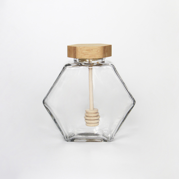 Homeland 100mL,220ml,380ml Hexagonal Honey Jar for honey Storage Packaging Wholesale with wooden lids