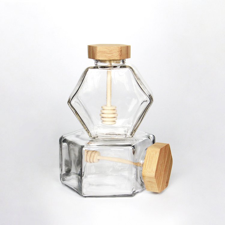 Homeland 100mL,220ml,380ml Hexagonal Honey Jar for honey Storage Packaging Wholesale with wooden lids