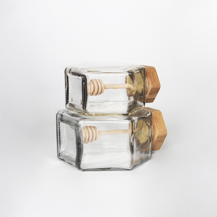 Homeland 100mL,220ml,380ml Hexagonal Honey Jar for honey Storage Packaging Wholesale with wooden lids