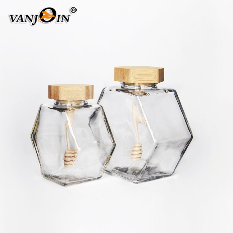 Homeland 100mL,220ml,380ml Hexagonal Honey Jar for honey Storage Packaging Wholesale with wooden lids