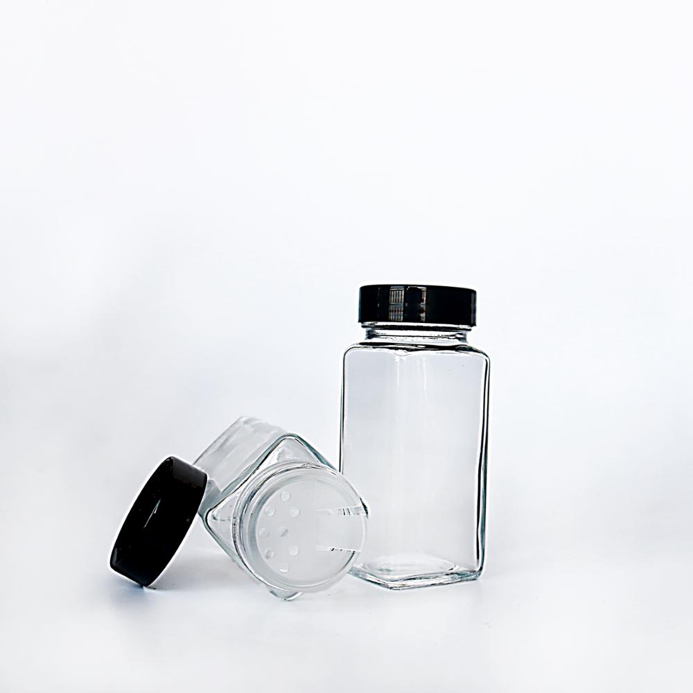 Homeland 100ml 250ml Square Spice Jar for Salt and Black pepper with plastic spice caps Wholesale