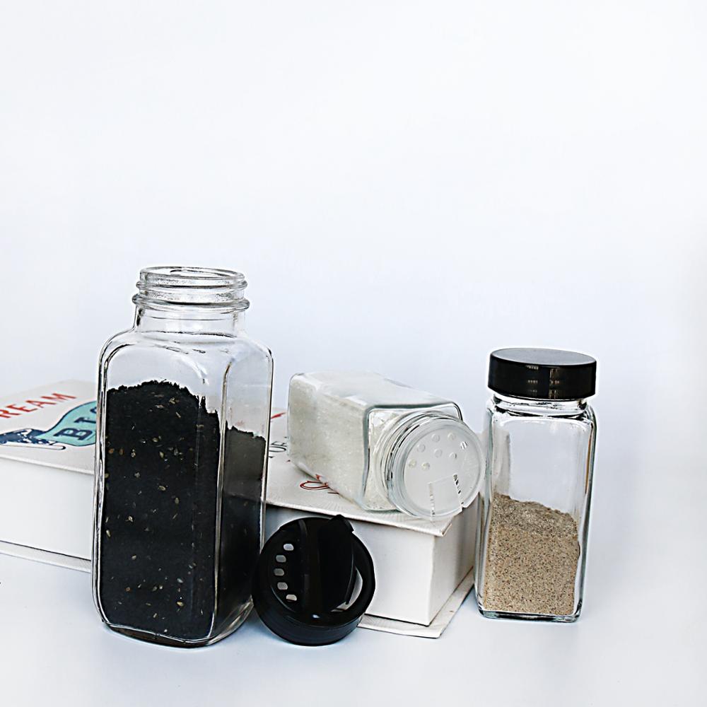 Homeland 100ml 250ml Square Spice Jar for Salt and Black pepper with plastic spice caps Wholesale