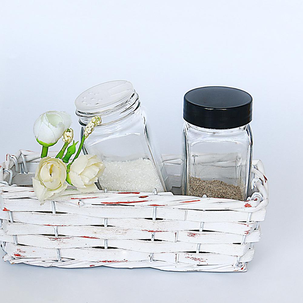 Homeland 100ml 250ml Square Spice Jar for Salt and Black pepper with plastic spice caps Wholesale